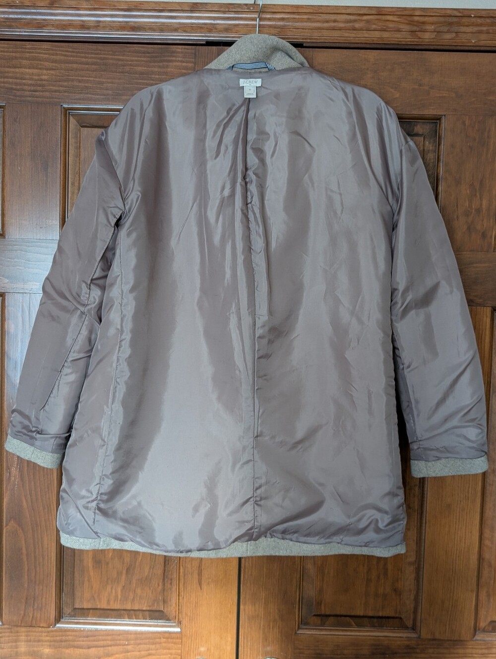 J.Crew Wool Blend City Coat Oatmeal Women’s Size 10 Funnel Neck Zip Jacket - Picture 11 of 16